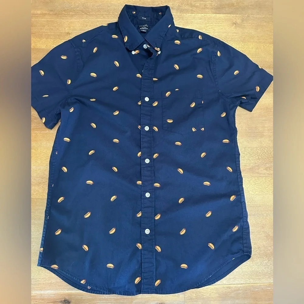 J Crew Flex Washed Button Down Shirt With Hot Dog Print Small